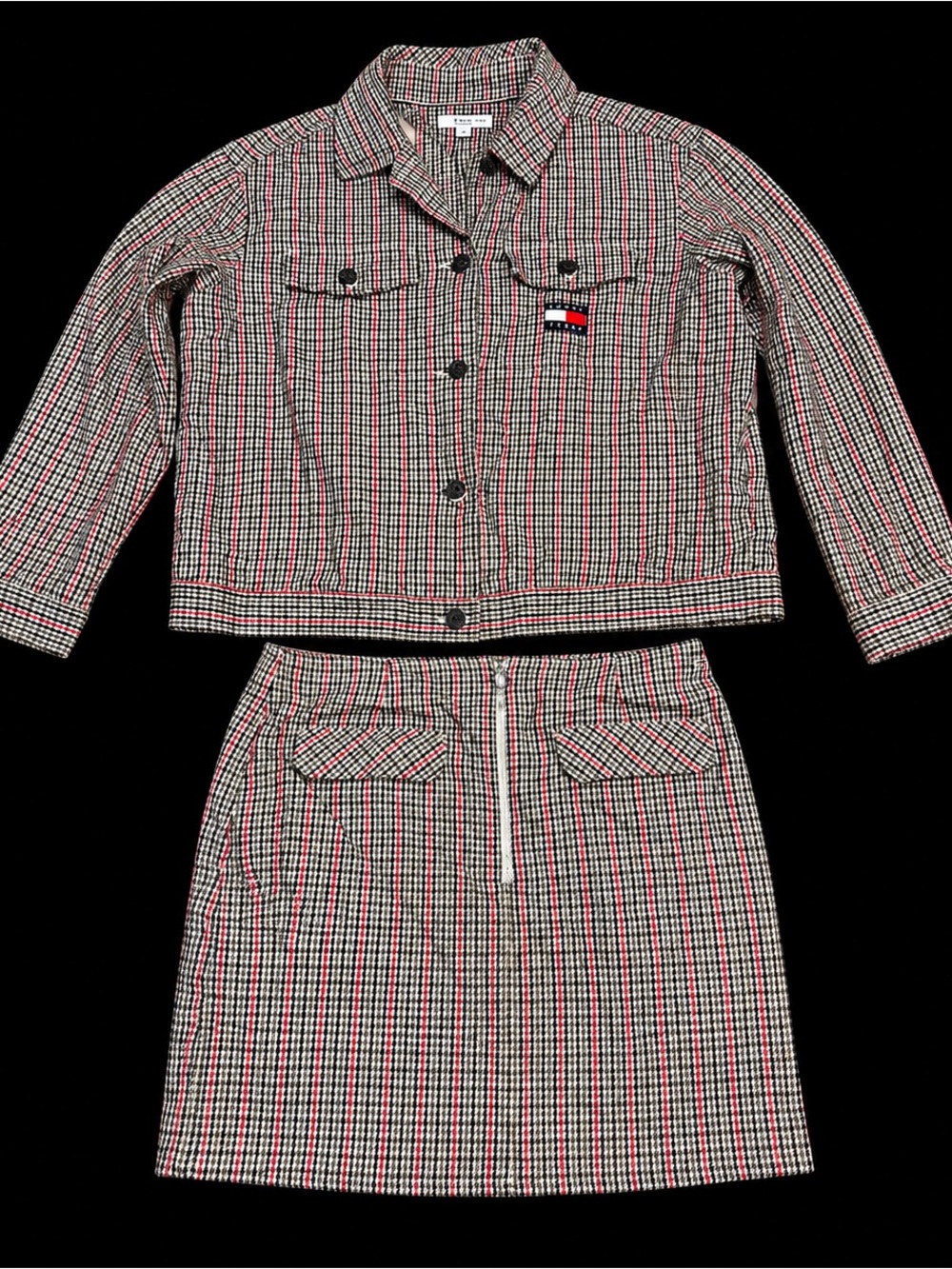 Tommy Hilfiger Black, White, Green & Red Check Two-Piece Jacket and Skirt